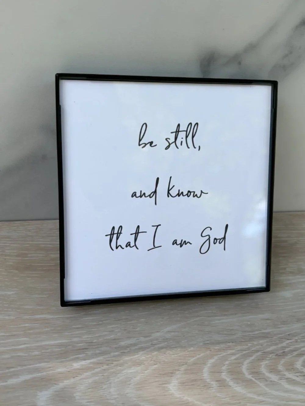 Be Still And Know Framed Art Print 4x4 Black Christian Modern Tiered Tray Shelf
